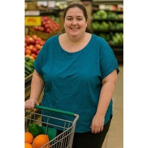 Boutique‎ Women 2X Teal Blue Pullover Shirt Colorful Minimalist Feminine Casual